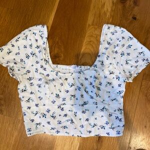 Floral White and Blue Women's Top
